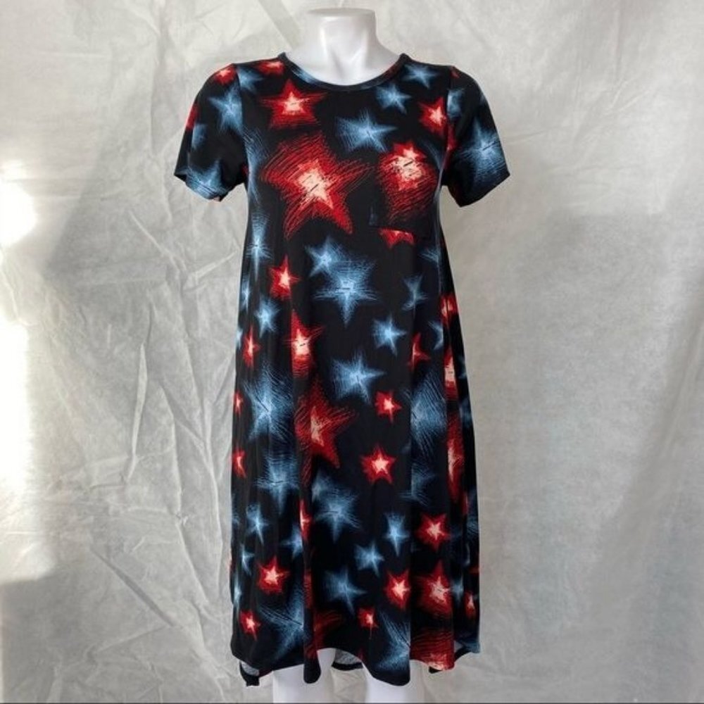 LulaRoe Star Dress Black Blue Red High Low T-shirt Dress - Picture 1 of 10